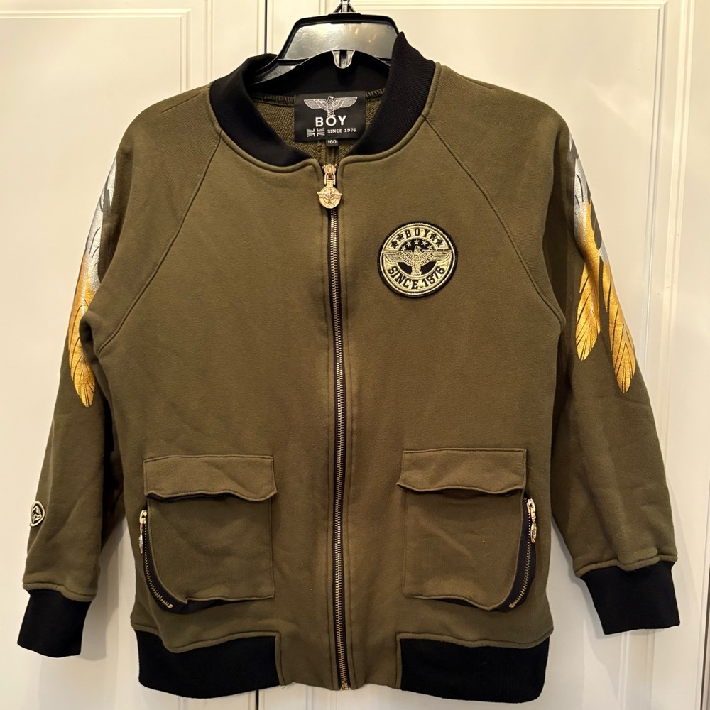 Boy Since 1976 London Olive Green Gold Tone Hardware Bomber Boys Sz M